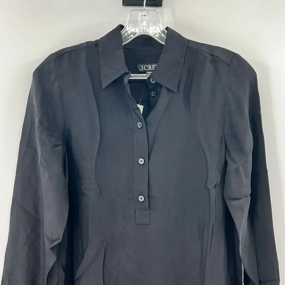 J. Crew Women's Amelia popover shirtdress in drapey viscose twill - Black - XXS